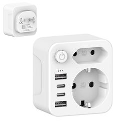 Travel Connector France to Japan with 4 USB Sockets (2 USB-C), Schuko Connector to Type A, Dual Output Travel Adapter for USA, Japan, Kanada, White