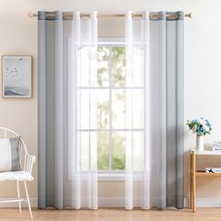 MIULEE 2er Set Voile Vorhang Zweifarbiger Vorhang mit &Ouml;sen Transparente Gardine &Ouml;senschal Fensterschal Lichtdurchl&auml;ssig f&uuml;r Schlafzimmer, 140x225cm, Grau