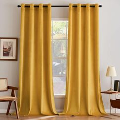 MIULEE Senfgelb Samtvorhang &Ouml;sen 2er Set 140X245, Blickdichte Vorh&auml;nge Samt f&uuml;r Schlafzimmer Wohnzimmer, Wundersch&ouml;n Weich Vorhang Verdunkelung Velvet Curtains, Verdunkelnd Samt Gardinen Blickdicht