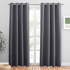 PONY DANCE Verdunkelungsvorhang Grau Thermovorhang Hitzeschutz &Ouml;senschal Blickdicht 2er Set H 210 x B 132 cm Wohnzimmer Vorh&auml;nge W&auml;rmeisolierend Thermogardine