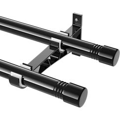 Gardinenstangen Innenlauf 2-L&auml;ufig aus Edelstahl, 76-238cm Gardinenstangen Verstellbare mit Kappenkn&auml;ufen und Halterungen - Dekorative Fenster f&uuml;r Wohnzimmer Schlafzimmer Fenster/Schwarz