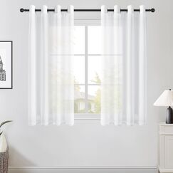 Topfinel Gardinen Kurz Vorhang Stores Gardine mit &Ouml;sen Vorh&auml;nge Wei&szlig; Halbtransparent Gardienen Schals Wohnzimmer Modern Weihnachtsdeko Fenster &Ouml;senvorhang 2er Set 145x140cm (HxB)