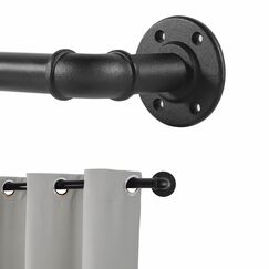 Schwarz Gardinenstange Ausziehbar Metall, Industrie Verstellbare Ausziehbare Gardinenstangen f&uuml;r &Ouml;senvorh&auml;nge, Industrielle Vorhangstange f&uuml;r Fenster 80 cm - 218 cm, Raumteiler Spannstange.