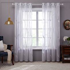 Deconovo Gardinen Wei&szlig; Vorhang Transparent Leinenoptik &Ouml;senvorhang Voile &Ouml;senschal Wohnzimmer, 160x140, Kurve Welle