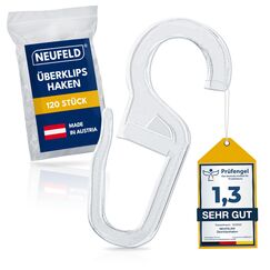 NEUFELD&reg; 120 &Uuml;berklipshaken mit 10mm &Ouml;se | Gardinenhaken f&uuml;r Ringe | Faltenlegehaken f&uuml;r Gardinenringe | Vorhanghaken | Vorhangclipser | Haken Vorhang