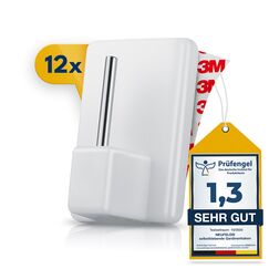 Neufeld&reg; 12 Gardinenhaken selbstklebend wei&szlig; [inkl. 3M Klebefl&auml;che] - Gardinenstangen Klebehaken ohne Bohren f&uuml;r Vorh&auml;nge & Scheibengardinen (12)