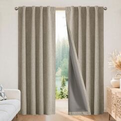 Joydeco 100% Blickdichte Vorh&auml;nge mit Schlaufen Verdeckten Leinenoptik 2 St&uuml;ck, Thermovorhang K&auml;lteschutz Verdunkelungsvorhang Leinen Gardinen Thermo W&auml;rmeisolierend f&uuml;r Wohnzimmer