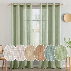 MIULEE Gardinen Vorh&auml;nge mit &ouml;sen Voile Vorhang kurz Modern Leinenoptik Halbtransparent &Ouml;senvorhang f&uuml;r Wohnzimmer Kinderzimmer Raumteiler 2er Set Gr&uuml;n 225x140 cm
