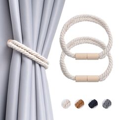 Pretty Jolly 2 St&uuml;ck Magnetische Vorhang Raffhalter aus Holz, Boho-Dekoration, Raffhalter, handgefertigt, doppeltes Baumwollseil, Vorhanghalter f&uuml;r Zuhause und B&uuml;ro, Fenstervorh&auml;nge (Beige)