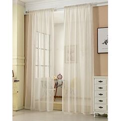 WOLTU 2er Set Gardinen, Vorh&auml;nge f&uuml;r Wohnzimmer Kinderzimmer Schlafzimmer, mit Kr&auml;uselband, Leinenoptik, Halbtransparent Voile, 140 x 245 cm, Creme