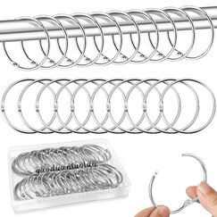 40 St&uuml;ck Vorhangringe Metall, 50mm Gardinenringe zum &Ouml;ffnen, Duschvorhang Ringe, Vorhang H&auml;ngend Ringe f&uuml;r Duschvorh&auml;nge und Gardinenstangen Buchringe (Silber)