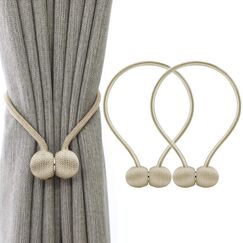 IHClink Magnetische Raffhalter zum Anklemmen von f&uuml;r Vorh&auml;nge, Krawatte Band Zuhause B&uuml;ro Dekorative Vorh&auml;nge Weben Holdbacks Halter 2 St&uuml;ck beige (EU patent 004522746-0001)