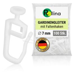 Rollina Gardinengleiter 7mm (100 St&uuml;ck) | Gardinenhaken f&uuml;r Schienen mit 4mm Innenlauf-Breite | Vorhanghaken | auch passend f&uuml;r KVARTAL Leiste