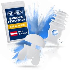 NEUFELD&reg; Gardinenstopper Set [16 teilig] - Gardinenfeststeller in Standardgr&ouml;&szlig;e - Gardinen Feststeller f&uuml;r Schienen - Gardinenleiste Stopper