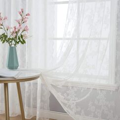 MIULEE Vorhang aus Spitze, transparent, Bestickt, Blumenmuster, mit gewellten Kanten, Vorh&auml;nge wei&szlig; mit Blumenmotiven, Filtervorh&auml;nge f&uuml;r Schlafzimmer, Wohnzimmer, 2 x 150 x 225 cm