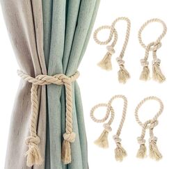 4 St&uuml;ck Vorhangseil Raffhalter, Raffhalter Vorhang Seil Curtain Rope Buckle Handgemachte Vorhang, Vorhanghalter Vorhang-Raffhalter, Baumwolle, Handgewebt, Raffhalter, Vorhangb&auml;nder f&uuml;r Vorh&auml;nge(Beige)