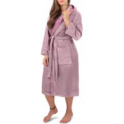 normani Damen Baumwoll Bademantel mit Kapuze in Geschenk-Box - weiche Premium Qualität - Öko Tex 100 Farbe Rosa Größe L