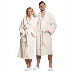 ZOLLNER Bademantel - flauschig und saugstark - Unisex - Größe L - creme - außen aus Polyester und innen aus Baumwoll-Mischgewebe - waschbar bis 60°C - Hotelqualität - Oeko Tex® zertifiziert