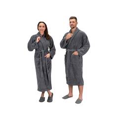 ZOLLNER Bademantel Velours - hautfreundlich und saugstark - für Damen und Herren - Mischgewebe - Größe XXL in graphit - waschbar bis 60°C - Hotelqualität - Oeko Tex® zertifiziert