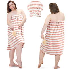 Xtinmee 2 Sets Plus Size Handtuch Wrap mit Haartrocknungshandtuch, verstellbar, Duschwickel, leichtes Handtuch, Kleid, Badetuch, Bequeme Damen-Bademäntel, saugfähiger Spa-Bademantel (rosa Farbe)