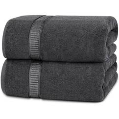Utopia Towels - 2er Badetücher Groß aus Baumwolle mit Aufhänger, Saunatücher,Badehandtücher Groß, Handtücher 90 x 180 cm (Grau)