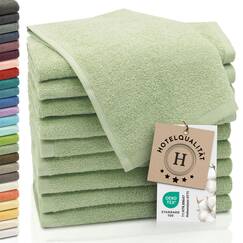 ZOLLNER 10er Set Gästehandtücher - weiche und saugstarke Handtücher - waschbar bis 95°C - Baumwolle - 30x50 cm in lindgrün