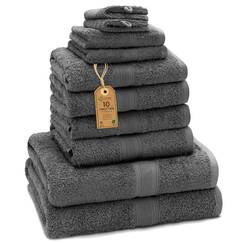 Green Mark Handtuch-Set mit 10 Teilen – 100% Baumwolle – 4 Handtücher 50 × 100 cm, 2 große Duschtücher 70 × 140 cm, 2 Gästetücher 30 × 50 cm und 2 Waschhandschuhe – Anthrazitgrau