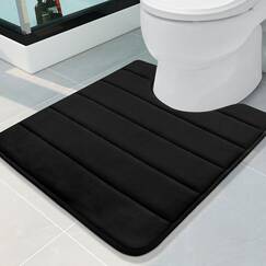 Buganda Kontur-WC-Badvorleger, U-f&ouml;rmig, rutschfest, saugf&auml;hig, dick, weich, waschbar, f&uuml;r Badezimmer, Waschbecken, WC (50,8 x 61 cm, schwarz)
