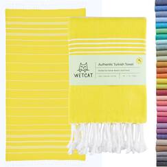 WETCAT Türkisches Strandtuch, 100% Baumwolle, sandfrei, schnell trocknend, extra groß, leicht, Reisehandtuch für Erwachsene, Strandzubehör, Geschenk (Gelb, 96,5 x 180,3 cm)