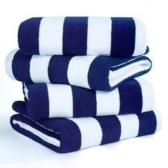 American Soft Linen Cabana gestreifte Strandtücher, 76,2 x 152,4 cm, 4 Stück, übergroße Pool-Handtücher, schnelltrocknend, sandfrei, Marineblau