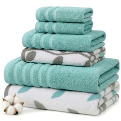 Amrapur Pacific Coast Textiles Handtuch, garngefärbt, Bio-Reben, Aqua, 6 Stück