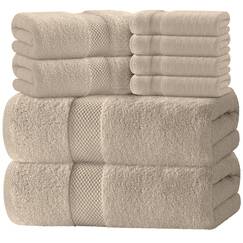White Classic Luxus-Badetuch-Set mit 8 Teilen, 100 % türkische Baumwolle, sehr saugfähige Handtücher für Badezimmer, 2 Luxus-Badetücher 700 g/m², 2 Handtücher, 4 Waschlappen, Taupe