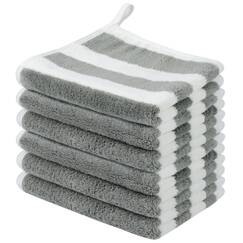SINLAND 6 St&uuml;ck Mikrofaser Gesichtst&uuml;cher Waschbar Abschminkt&uuml;cher schnell trocknend Waschlappen saugf&auml;hig Gesichtsreinigungst&uuml;cher weiches Make up Entferner T&uuml;cher 30 x 30 cm Grau Streifen