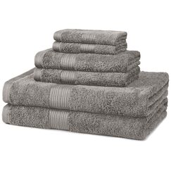 Amazon Basics 6-Teiliges Handtücher-Set aus Baumwolle für das Bad - Ausbleichsicher und Wasserabsorbierend, Grau
