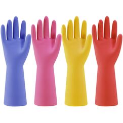 Bamllum Gummi-Geschirrhandschuhe für die Küche – 4 Paar bunte, wiederverwendbare Haushalts-Reinigungshandschuhe zum Geschirrspülen und Reinigungsaufgaben, flexibel, langlebig und rutschfest (Medium,
