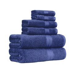 Amazon Basics 6-teiliges set bleichbeständiges Baumwoll-Badehandtuch-Set - marineblau, 137,2 x 76,2 cm, 66,0 x 40,6 cm, 30,5 x 30,5 cm
