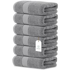 Weiße klassische luxuriöse hellgraue Handtücher – weiche 100 % türkische Baumwolle | Hochabsorbierende Hotel Spa Badezimmer Handtuchhalter Sammlung | 40 x 76 cm | 6 set