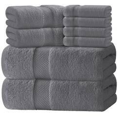White Classic Luxus Badetuch Set 8 Stück - 100% türkische Baumwolle 700GSM Hochsaugfähige Handtücher für Badezimmer, 2 Badetücher, 2 Handtücher, 4 Waschlappen - Dunkelgrau