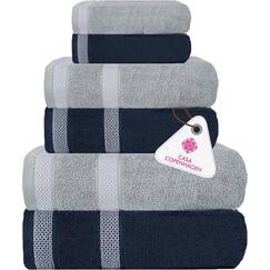 Casa Copenhagen, 6teiliges Designer Handtuch Geschenkset aus 100% ägyptischer Baumwolle –Grauviolett + Marineblau, 600 g/m² (2Badetücher, 2Handtücher, 2Waschhandschuhe) Geschenkbox für Damen & Herren