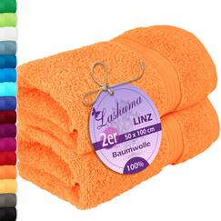 Lashuma 2er Handtuchset Baumwolle 50x100 cm, Linz Sporthandtuch Orange - Blut