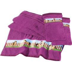 Erwin Müller Kinder-Handtuchset, Frottierset 3-TLG. Pferd, Pony Fuchsia Größe 50x100 cm + 15x21 cm - 1 Handtuch und 2 Waschhandschuhe, mit Pferdemotiv, saugstark, weich