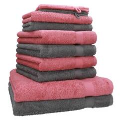 Betz Handtuchset Premium 10-teilig aus 100% Baumwolle – Premium Frottier 470 g/m² | 2 Duschtücher 70×140 cm, 4 Handtücher 50×100 cm, 2 Gästehandtücher, 2 Waschhandschuhe | Farbe Anthrazit & Altrosa