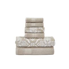 Modern Threads Amaris Wende-Handtuchset aus garngefärbtem Jacquard, 6-teilig, Badetücher, Handtücher und Waschlappen, sehr saugfähig und schnell trocknend, 100% gekämmte Baumwolle, Khaki