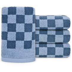 Jacquotha Handtuchset, Karierte Handtücher für Bad, Gesicht und Haare, für Damen und Herren, Küche, luxuriöse Baumwolle, weich und flauschig, 33 x 74 cm, 4er-Set, blau