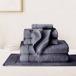 BIOWEAVES Badetuch-Set aus 100% Bio-Baumwolle | 700 GSM Plüsch 7-teiliges Premium Handtuchset GOTS zertifiziert, 2 Badetücher, 2 Handtücher & 2 Waschlappen, 1 Badematte - Anthrazit