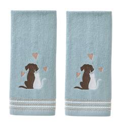 SKL Home Katze und Welpe Handtuchset, Baumwolle, Aqua, 2