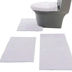 Madeals Badteppich-Set, 4-teilig, mit WC-Deckelbezug und U-förmigem WC-Bodenteppich, Weiß