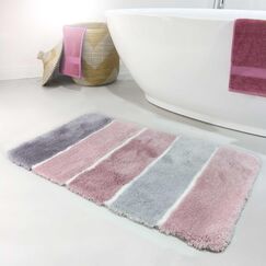 Homie Living Badteppich, Badematte kuscheliger Flauschiger weicher Flor l rutschfest und Waschbar Rio Marina (55 x 65 cm, Rosa Grau Silber)