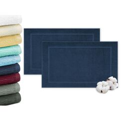 ZOLLNER 2er Set Badevorlagen in 50x70 cm - saugstarke und weiche Badematten in dunkelblau - angenehmer Massageeffekt - waschbar bis 60°C - für Fußbodenheizung geeignet - Baumwolle - Hotelqualität