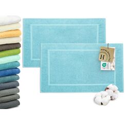 ZOLLNER 2er Set Badematten in 50x80 cm - besonders saugstarke und weiche Badvorleger in blau - mit Tiefgangstreifen und Webrahmen - Baumwolle - Hotelqualität